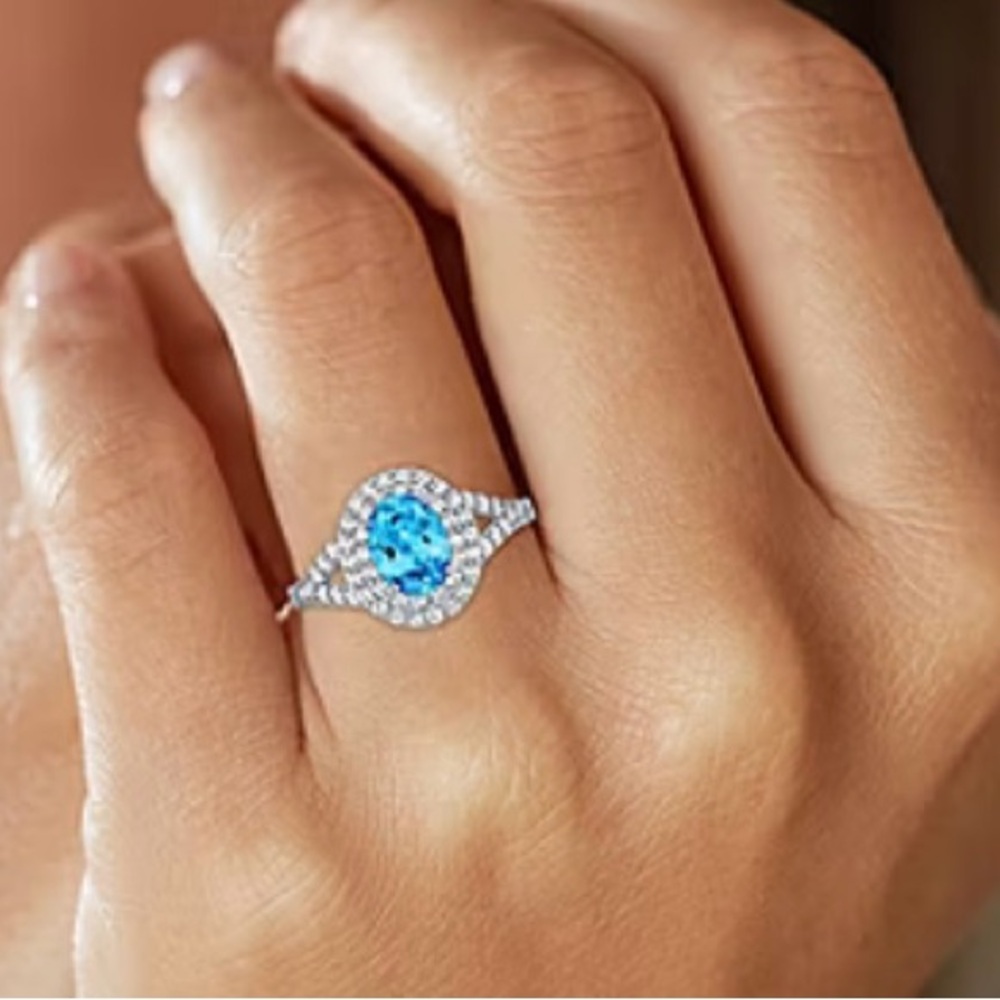 Blue Topaz Cocktail Ring 7 - Picture 8 of 13